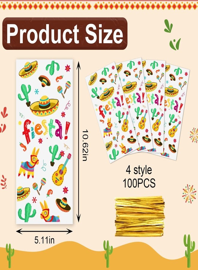ABTOLS 100PCS Mexican Cellophane Treat Bags, Mexican Fiesta Cellophane Bags Plastic Cinco de Mayo Gift Cello Bags Mexican Party Favor Candy Bags with Twist Ties for Fiesta Mexico Party Supplies - Image 2
